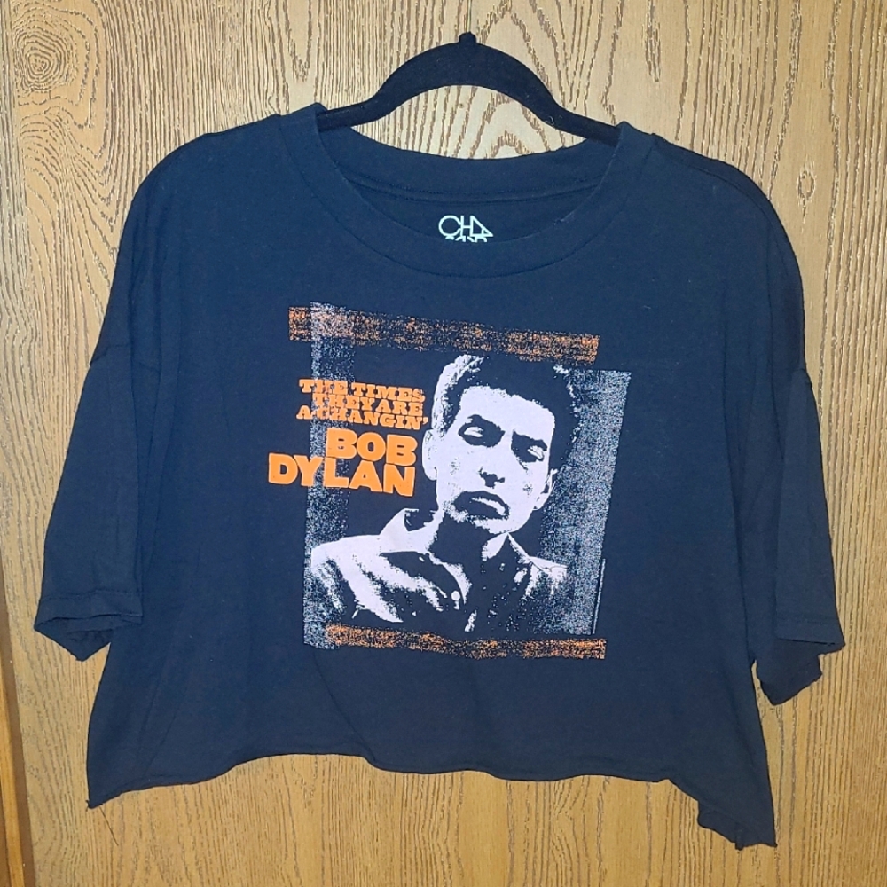 Chaser Bob Dylan Graphic Crop Top - Black and Orange